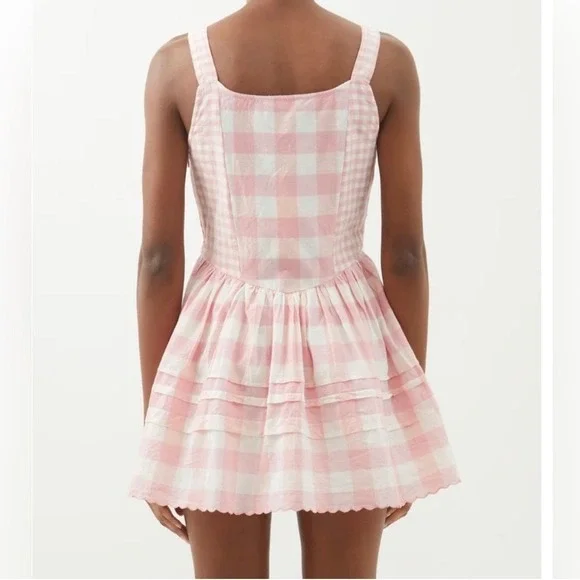 LoveShackFancy Chennedy Pink Gingham Scalloped Mini Dress - Size 00 - Picture 3 of 12